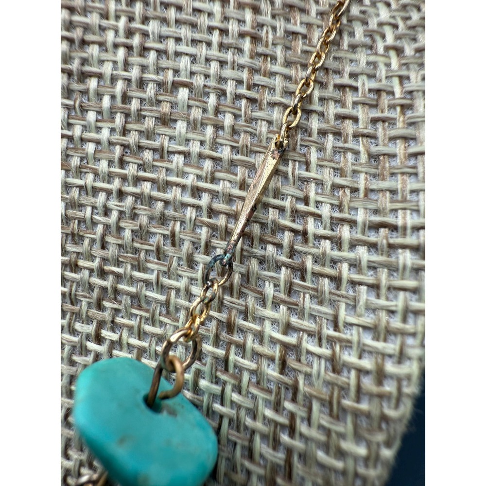 Les Bernard Turquoise Necklace Gold Tone Vintage Chain 15 Inch Signed Tag